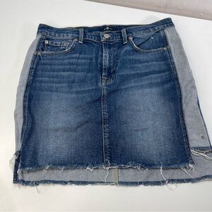 7 For All Mankind Mini Skirt Women 31 Two Tone Blue Frayed Hem Boho Y2K Style